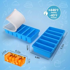 1/2 Cup Silicone Freezer Tray With Lid – Molds 2 Pack For meal prep & freezing