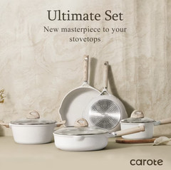 Carote 21 Pcs Nonstick Pots and Pans Set Induction Cookware Kitchen Set Beige