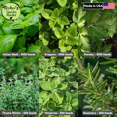 Italian Herb Seeds Kit, Basil Oregano Parsley Thyme Rosemary Marjoram, Non-GMO
