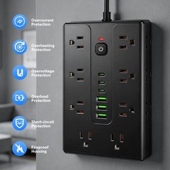 Power Strip Surge Protector with 16 Outlets 3 USB A and 3 USB C Ports Flat Plug