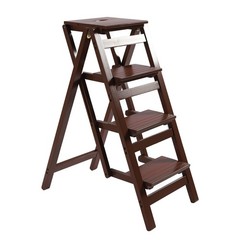 Wood Folding 4 Step Stool Ladder Adults Wood grain color Step Ladder 220lbs Load