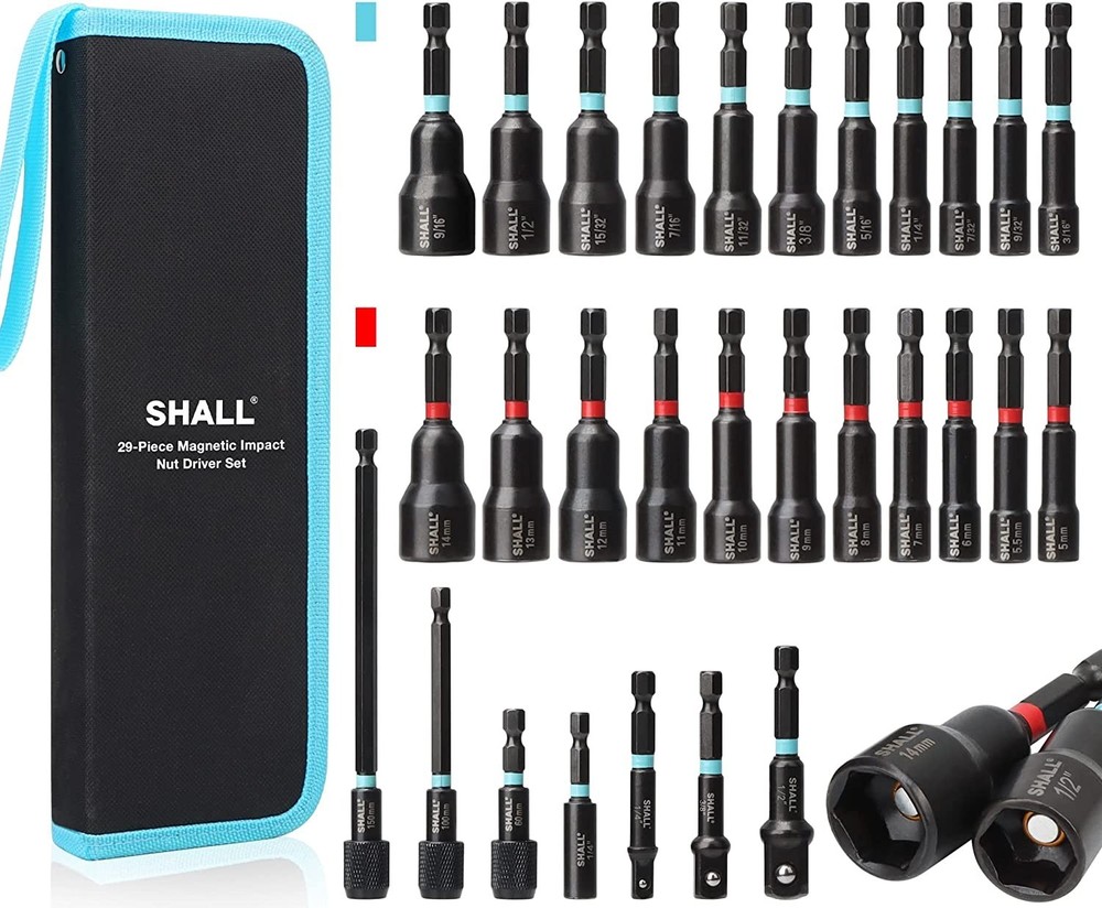 SHALL 29PC Impact Magnetic Nut Drivers Set SAE & Metric Extra Long 1/4″ Hex US