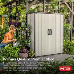 Premier Tall 4.6×5.6 ft Resin Outdoor Storage Shed, Backyard Garden Shed with…