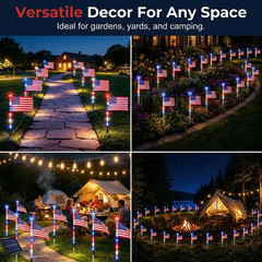 8 Pack Solar American Flag Pathway Lights 4th of July Outdoor Garden Decoration