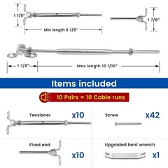 Kit de 10 pares de tensores de palanca de 3,17 cm para barandillas de cable de a