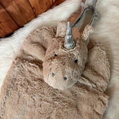 Pottery Barn Kids GOTZ Unicorn Doll Sleeping Bag Plush Head Tan W/ Silver