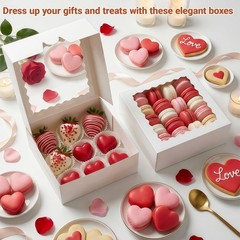 30 Pack White Pie Bakery Boxes with Window, 8 x 8 x 2.5 Inches Auto-Popup Coo…