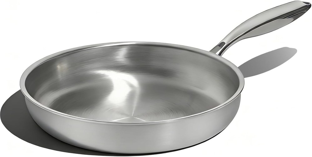 10 Inch Stainless Steel Frying Pan, Non-Toxic 5 Ply Stainless Clad, Professional