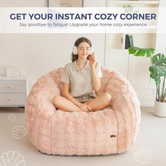Giant Bean Bag Chair for Adults, Stuffed Shell-Shaped Large Bean Bag Couch, Pink