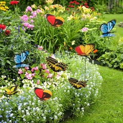 Butterfly Garden Decorations 9.8in Plastic Butterfly Stakes Ornaments Waterproof