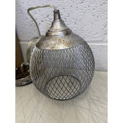 Hanging Cage Chandelier Ceiling Light Hollow Wrought Iron, Silver 6.5″ W x 10″ D