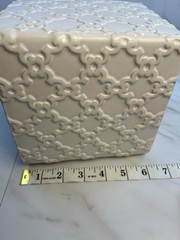 Classic White Ceramic Embossed Moroccan Trellis Tissue Box Holder Cover 6″ x 6″