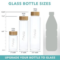 Mayu Pure Glass Reusable Water Bottle W/Bamboo Lid 1 Liter 100 Grade-A