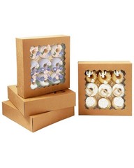 55pcs Brown Pie Boxes 8x8x2.5 inches Easy Assemble Macaroon Bakery Boxes Cook…