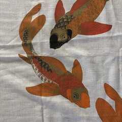 Alfred Shaheen Hand Painted Koi Textile Panel 45″ X 26.5″ Signed Mid Century