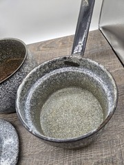Vintage Enamel Double Boiler Pan Set White w/ Gray~~Farmhouse Decor