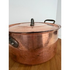 Fabrication Francaise Copper Pot Tin Lined w/ Lid 2 Handles 10.25″ 2 mm READ