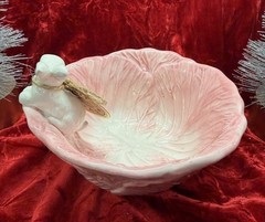 Arlington Designs Figural Bunny Pink Cabbage Bowl 6.5in Spring Easter Decor—New