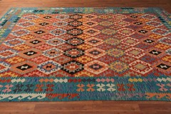 Geometric Kilim Southwestern Area Rug 8×11 Hand-woven Wool Carpet for Any Room