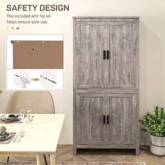 64″ 4-Door Freestanding Kitchen Pantry Cabinet with 5-Tier Shelves,Refurbised