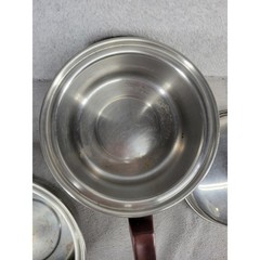 Vintage FlavorSeal Stainless Steel 3 Piece Double Boiler Set Brown Handles