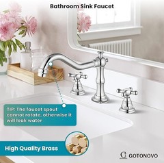 Bathroom Sink Faucet Polished Chrome 2 Handles 3 Holes Vanity Mixer Tap W/ Drain