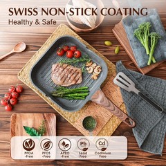 Nonstick Grill Pan for Stove Tops, Versatile Griddle with Pour Spouts, 9.5 Inch