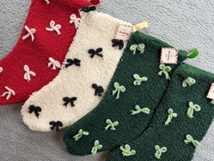 Sherpa Fleece Christmas Stockings Set 4 Bows Red Green White Large Cozy Decor