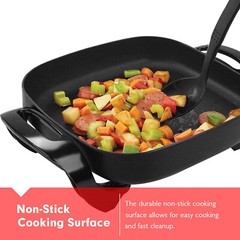 Black 12” Electric Skillet Glass Cover Home Kitchen Cooking Non Stick Fry Cook