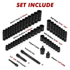 3/8 In. 49 Piece Milwaukee 6 Point Impact Socket Ratchet Drive and Metric Set