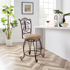 Hansel 24.25 In. Bronze Metal Swivel High Back Counter Stool with Fabric Seat