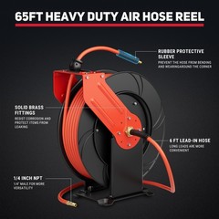 Retractable Air Hose Reel 3/8 IN x 65 FT Hybrid Enclosed Air Hose 300 PSI