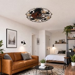 20 inch Black Modern Caged LED Ceiling Fan with Light Flush Mount Remote Control