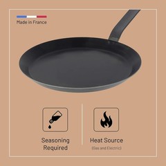 Carbon Steel Crepe Pan 9.5 Inch Non Stick French Made for Pancakes Tortillas