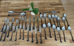 38 Piece Gourmet Settings Treble Clef Stainless Silverware & Serving Pieces VTG