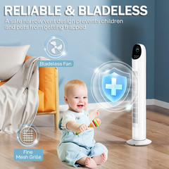 36″ Tower Fan for Bedroom, Bladeless Floor Fan with Remote Control, Digital Disp
