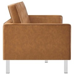 Modway Loft Tufted Upholstered Faux Leather Sofa in Silver and Tan