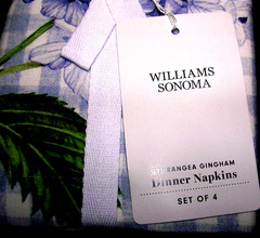 WILLIAMS SONOMA HYDRANGEA GINGHAM NAPKINS 100% COTTON TWILL SET OF 4 FOUR NWTAG