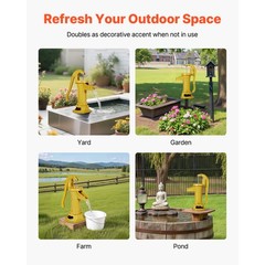 Uimoso Antique Cast Iron Manual Water Pump 25ft Hand Pitcher Pump, Yellow Finish