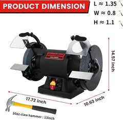 BUCKTOOL 1.0 HP 8 Inch High Speed Bench Grinder, 4.8A 3590 RPM Table Grinder