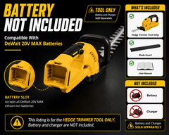 20V Hedge Trimmer Cordless For DeWalt 20V MAX Battery Adjustable Head Tool Only