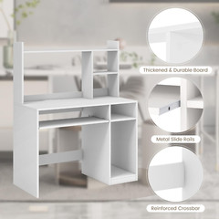 Modern White Desk with Hutch & Charging Station for Home Office & Study