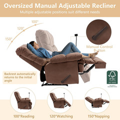 Oversized Recliner Chair, Big Man Recliner Chairs for 400LBS Adults, Extra Wide
