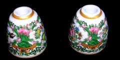 WILLIAMS SONOMA FAMILLE ROSE TINY TAPER HOLDERS SET OF 2 PORCELAIN NEW/ORIGPKG