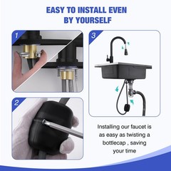 Matte Black Kitchen Sink Faucet with Pull Down Spray RV Stainless Steel Kitchen