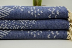 Blue Turkish Towel Organic Cotton Beach Towel Handwoven Peshtemal Throw Blanket