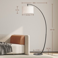 EDISHINE Modern Arched Floor Lamp, Remote & Foot Switch, No Bend Needed, 68.5 In