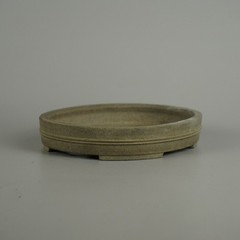 Shohin Bonsai Pot Shibakatsu Unglazed Grey Oval 15.3cm 6.02in Vintage Tokoname