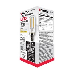 Satco S21340 LED Filament Tube 120V 2.8W =25W T6 Candelabra E12 2700K Warm White