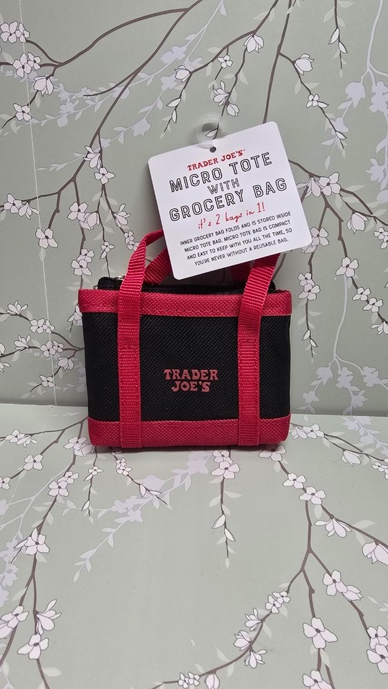 Trader Joe’s Red Trim Micro Tote With Grocery Bag 2 In 1 Mini Ltd Edition NWT